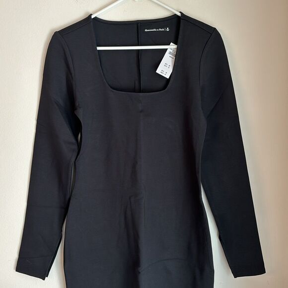 Abercrombie & Fitch Women Split Cuff Ponte Squareneck long sleeve mini dress M! - Picture 3 of 10